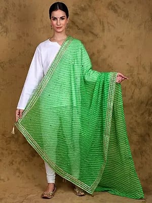 Georgette Diagonal Pattern Printed Dupatta with Bead-Mirror work and Lace Border from Amritsar