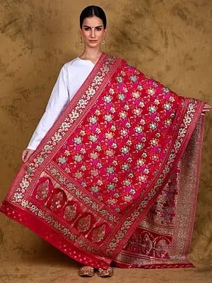 Art Silk Dupatta with Zari Woven Hibiscus Floral Jaal from Amritsar