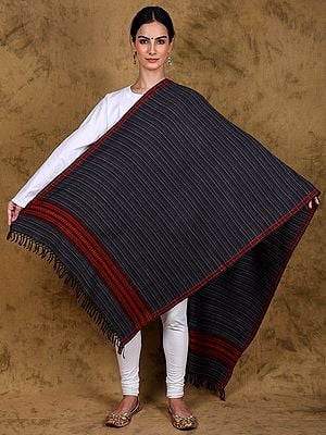 Kullu Stole with Woven Kinnauri Border and Stripe Pattern