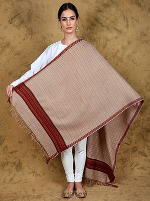 Kullu Stole with Woven Kinnauri Border and Stripe Pattern
