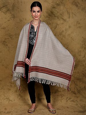 Kullu Stole with Woven Kinnauri Border and Stripe Pattern