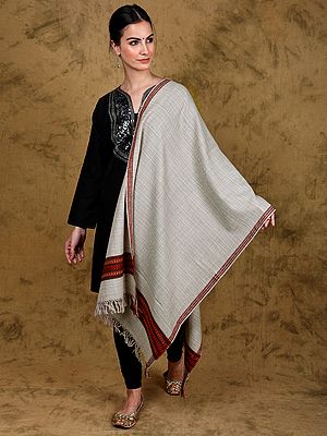 Kullu Stole with Woven Kinnauri Border and Stripe Pattern