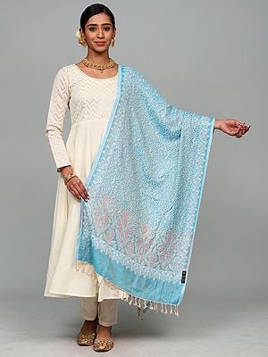 Reversible Jamawar Stole from Amritsar with Woven Paisley Jaal