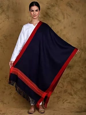 Patriot-Blue Diamond Weave Kullu Stole with Kinnauri Border