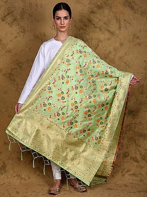 Art Silk Dupatta with All-Over Brocaded Multicolor Floral Vines
