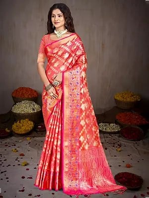 Floral Motifs Pattern Traditional Festival Wear Silk Saree With Blouse