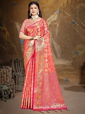 Floral Motifs Border Festival Wear Traditional Silk Saree With Attractive Tassels Pallu