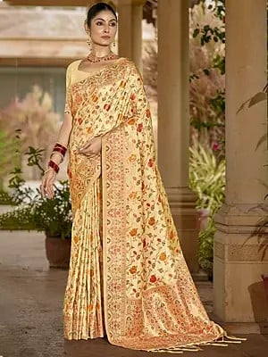 Wedding Wear All Over Floral Motifs Silk Saree With Tassels Pallu