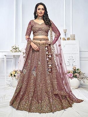 Heavy Floral Embroidered Bridal Soft Net Lehenga Choli With Dupatta For Festival Occasion