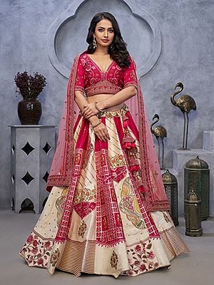 Paisley Motifs Organza Silk Designer Party Wear Lehenga Choli And Dupatta