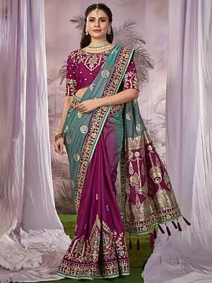 Weaving And Embroidery Work Banarasi Silk Wedding Wear Saree With Blouse