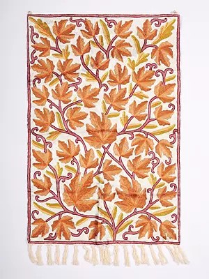 Wall-Hanging cum Carpet  with Aari Embroidered Maple Leaves from Kashmir