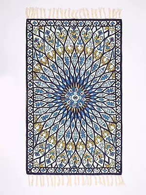 Multicolor Carpet with Chain Stitched Embroidered Persian Design from Kashmir