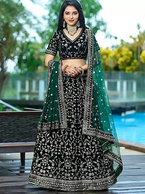 Velvet Lehenga Choli with Heavy Coding Embroidery and Designer Dupatta for Wedding and Festivals