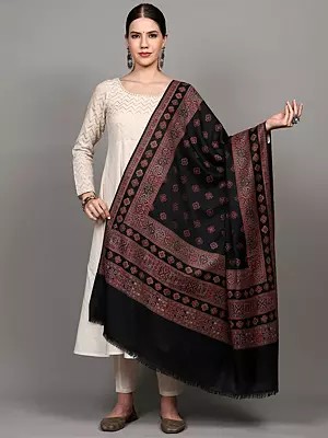 Shawl with Woven Aztec Pattern in Multicolor Thread from Punjab