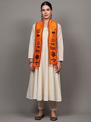 Kashi Vishwanath Prayer Scarf with woven Om Namah Shivay Mantra and Trishul (Unisex)
