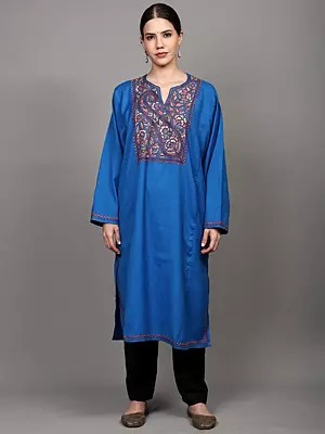 Pure Wool Kashmiri Phiran with Sozni Embroidery on Neck and Side Pockets