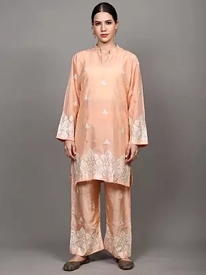 Salwar Suit from Kashmir with Aari Embroidered Bootis and Floral Motifs