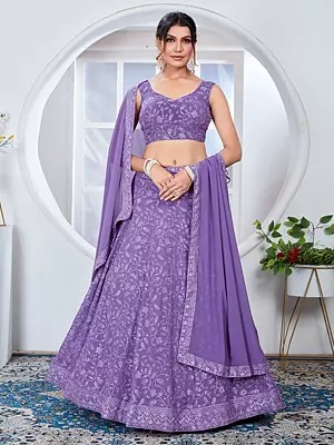 Elegant Light Purple Faux Georgette Lehenga With Beautiful Thread And Sequins Embroidery Work