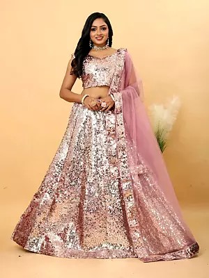 Malai Satin Silk Lehenga Choli With Dupatta Heavy Sequin Embellished Party Wear Set