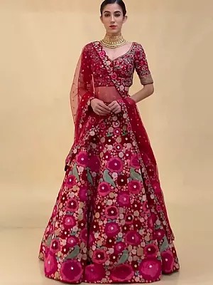 Tapeta Velvet Lehenga With Chainstitch Embroidery And Sequins Work For Wedding And Festive Wear