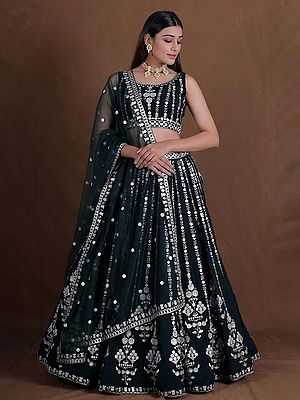 Georgette Lehenga Choli With Intricate Dori Sequins And Zari Embroidery Work For Festive And Wedding Wear
