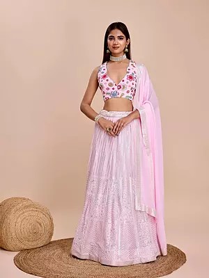 Elegant Faux Georgette Lehenga Choli With Dupatta Beautifully Designed With Thread And Sequin Embroidery Work