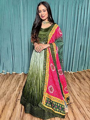 Elegant Chinon Silk Lehenga With Sequin And Thread Work Perfect For Festive And Wedding Occasions