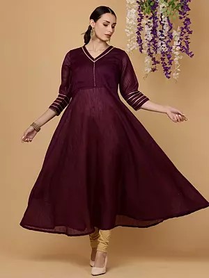 Stunning Purple Silk Kurta Set With Intricate Gota Work And Lycra Bottom For Celebrations