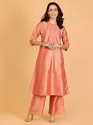 Chic Cotton Silk Kurta Set With Intricate Embroidery And Comfortable Fit For Stylish Occasions And Festive Wear