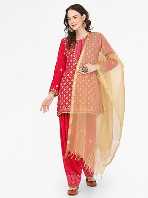 Pink Velvet Salwar Kameez Suit With Heavy Embroidery And Chanderi Dupatta For Indian Parties