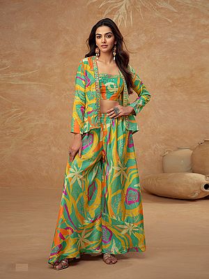 Green Palazzo Salwar Suit Chinon Ethnic Wear Designer Outfit For Festival Party Wedding Ceremony