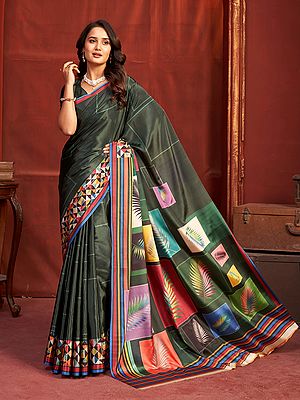 Black Crepe Silk Deep Print Saree Classic Designer Partywear Lightweight Statement Ethnic Sari