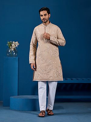 Viscose Silk Men's Kurta With Thread And Sequence Embroidery Perfect For Festive And Evening Occasions