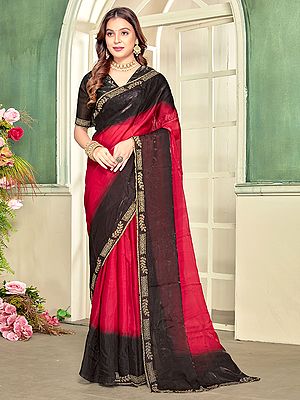 Fendy Satin Silk Saree With Beautiful Heavy Zircon Cut Work Designer Partywear Luxury Ethnic Elegant Drape