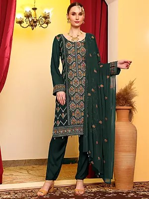 Embroidered Faux Georgette Salwar Suit With Trouser And Chiffon Dupatta For Women’s Fashionable Style