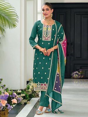 Elegant Chinon Salwar Suit With Rayon Silk Bottom And Chinon Dupatta For Ethnic Party Wear Collection