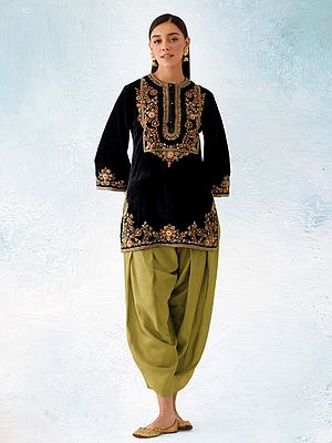 Velvet Patiala Salwar Suit With Multi Thread Embroidery And Sequin Detail Viscose Rayon  Festive Ethnic Elegance