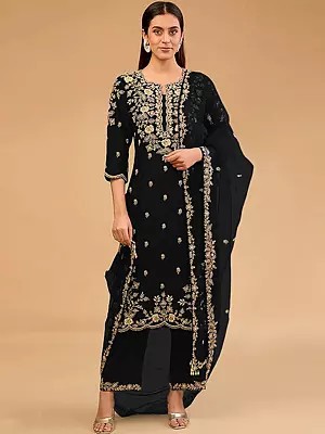 Elegant Embroidered Ethnic Suit With Thread Sequin Work And Matching Dupatta Designer Occasion Wear