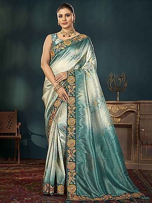 Kanjivaram Silk Digital Print And Embroidery Work Party Wear Saree With Tassels Pallu