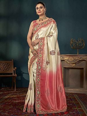 Floral Digital Print With Embroidery Work Kanjivaram Silk Saree And Tassels Pallu