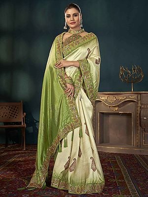 Kanjivaram Silk Paisleys Embroidery Work With Digital Print Saree And Tassels Pallu