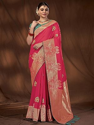 Kanjivaram Silk Designer Border Weaving With Embroidery Work Festival Wear Saree