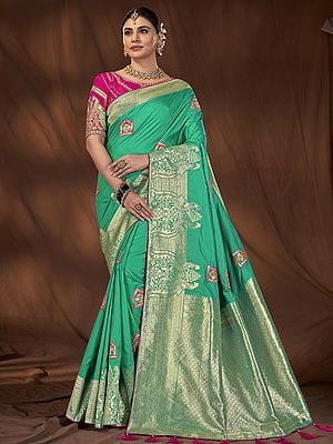 Kanjivaram Silk Designer Border Weaving With Embroidery Work Festival Wear Saree