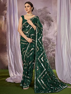 Zig-Zag Pattern Georgette Heavy Sequins Work Party Wear Saree