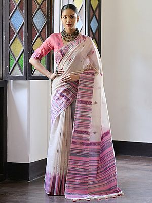 Muga Cotton Ikkat Woven Pallu And Broad Border Saree For Casual Occasion