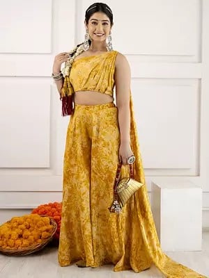 Indo-Western Style Embroidery And Print Work Party Wear Viscose Lehenga Choli With Matching Dupatta