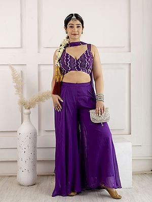 Viscose Indo-Western Style Embroidery And Print Work Party Wear Solid Lehenga Choli With Matching Dupatta