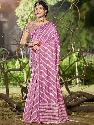 Striped Pattern All Over Cotton Linen Saree With Tassels Pallu For Casual Occasion