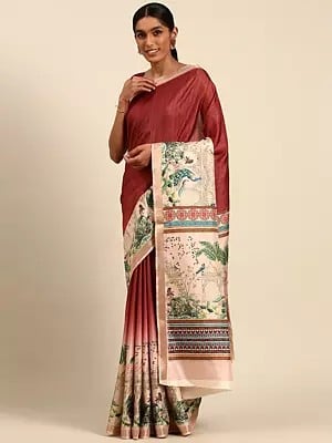 Broad Border Beautiful Casual Wear Digital Print Cotton Saree With Attractive Pallu